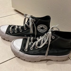 Black leather platform converse. Size 6.5